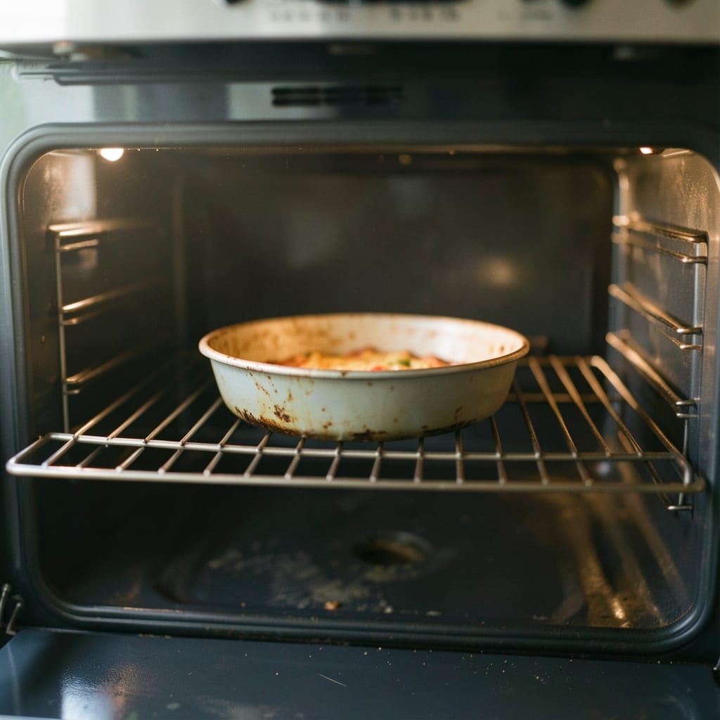 An ordinary home oven with one tin in it