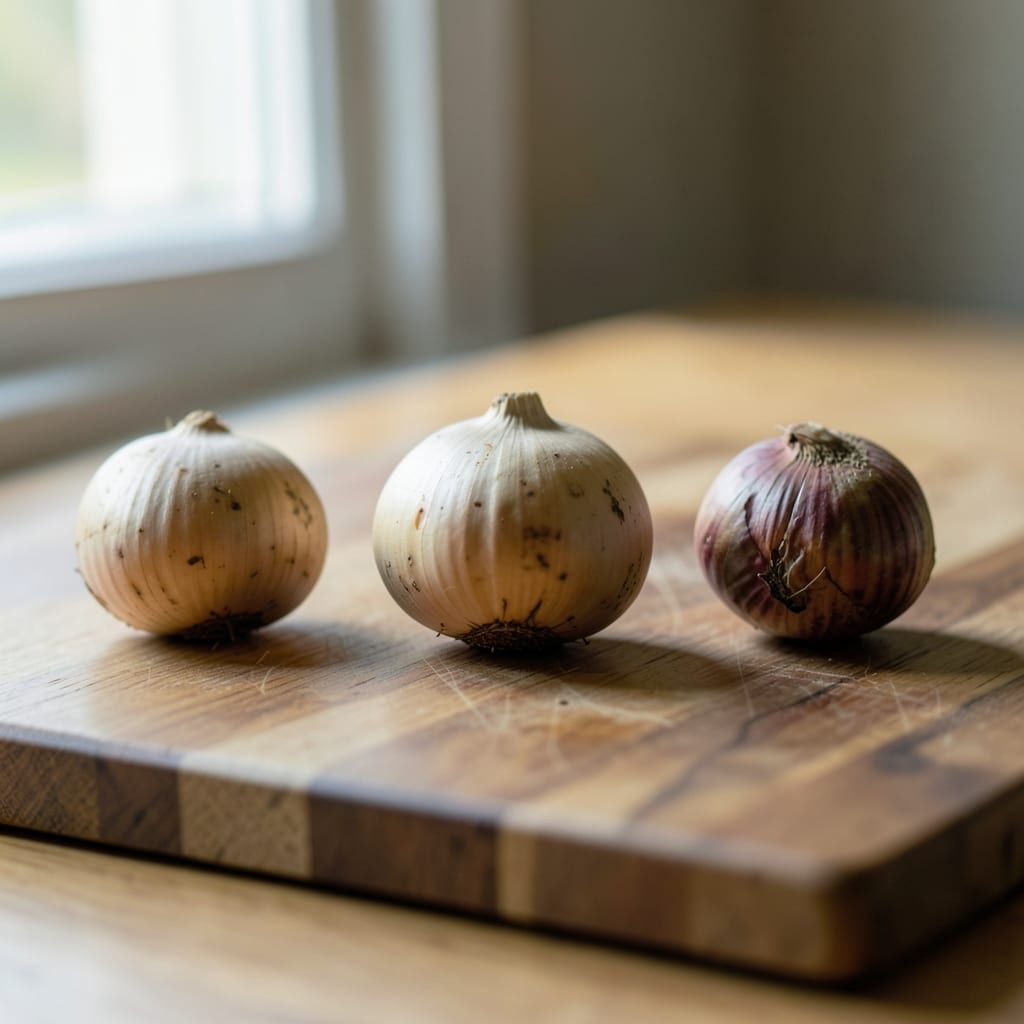 Three chops of different thickness, ready to be tested